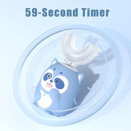 Vista 3 de Cepillo de dientes eléctrico en forma de U para niños, cepillo de dientes automático sónico de dibujos animados con 4 cabezales de cepillo, boca