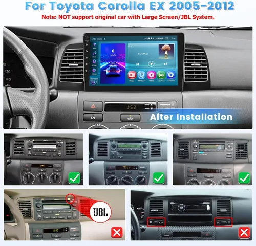 Vista 2 de Roinvou [2G+64G] Radio Android para Toyota Corolla EX 2005-2012 con Carplay inalámbrico/Android Auto, pantalla táctil de 9 pulgadas para Corolla