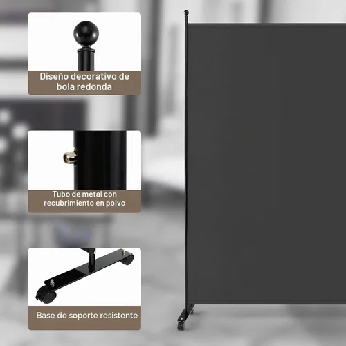 Vista 6 de Giantex Divisor de Habitación Panel Individual Grande, 73''A x 73''Al Pantalla de Privacidad con Ruedas Bloqueables, Panel Divisor de Habitación