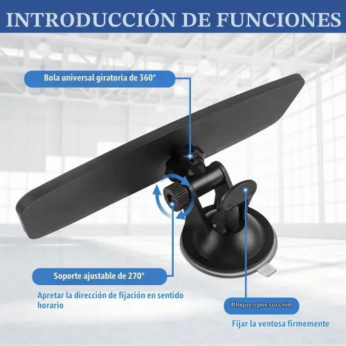 Vista 3 de Espejo retrovisor con ventosa para automóvil, espejo de coche gran angular HD con diseño antideslumbrante y ajustable de 360°, multifuncional