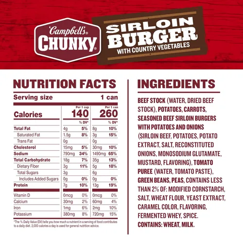 Vista 2 de Campbell's Chunky Sopa, hamburguesa de solomillo con sopa de ternera de verduras campestres, lata de 16.3 onzas (caja de 8)