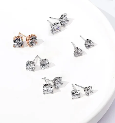 Vista 3 de Tienda Collection Plated Sterling Silver Stud Earrings set with Princess Brilliant Cut Infinite Elements Cubic Zirconia