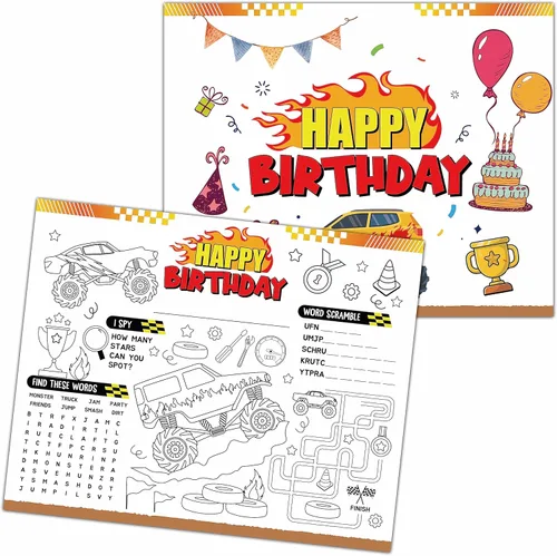 Vista 14 de KFNER Manteles individuales de papel para colorear de cumpleaños, hojas para colorear de fiesta de cumpleaños, actividades de feliz cumpleaños