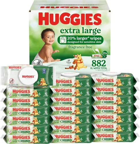 Vista 8 de Huggies Toallitas para bebé extra grandes, sin perfume, 1 paquete abatible, 42 toallitas XL en total, el embalaje puede variar