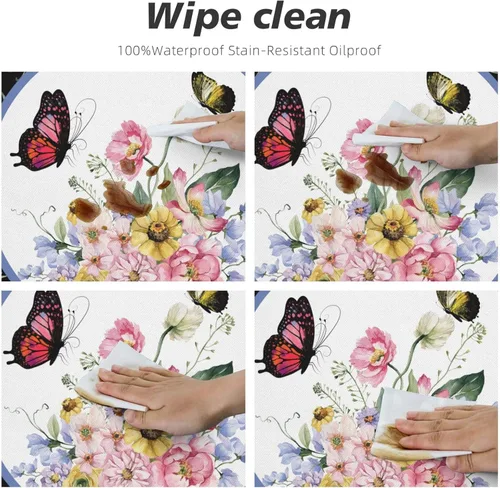 Vista 3 de Mantel redondo de flores de mariposa, ajustable, elástico, lavable, para cocina, comedor, picnic, fiesta, ajuste de mesa 40-44