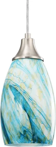 Vista 24 de Mini luces colgantes de cristal artístico para isla de cocina, pantalla colgante de vidrio de mármol con acabado de níquel cepillado, luces