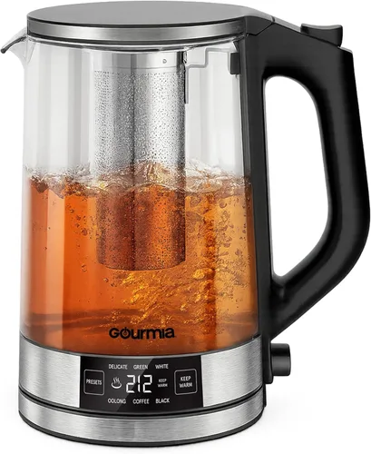 Gourmia Hervidor digital programable de vidrio – Hervidor eléctrico de temperatura ajustable de 1.7 L con 6 ajustes preestablecidos, mantiene el