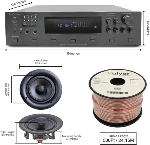 Vista 2 de Vaiyer Kit de sistema de audio para el hogar, amplificador Bluetooth de 6 canales de 6000 vatios con 6.5 pulgadas, 8 unidades de 200 W cada uno sin