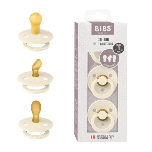 Vista 10 de BIBS Chupetes de 0 a 6 meses, paquete de 3 chupetes Pezón simétrico sin BPA Fabricado en Dinamarca Colección Try-It marfil (azul bebé)