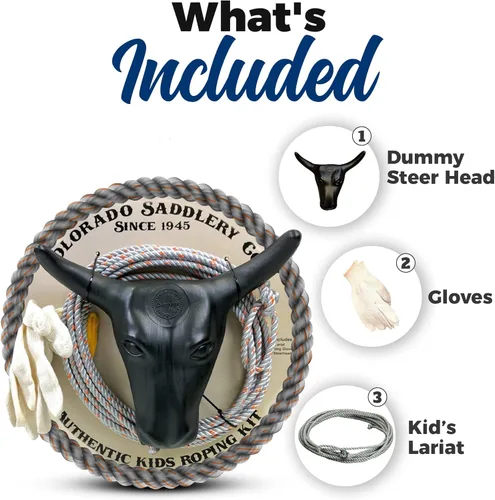Vista 2 de Colorado Saddlery Junior Roping Kit - Includes Lasso Rope, Roping Dummy Steer Head with Stakes, Kid's Lariat & Small Glove - Rodeo Set for Kids