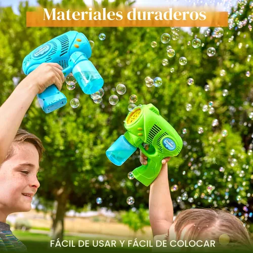 Vista 7 de JOYIN 2 pistolas de burbujas para niños con 2 botellas de solución de recarga, ametralladora de burbujas para niños pequeños de 1 a 3 años y de 4 a