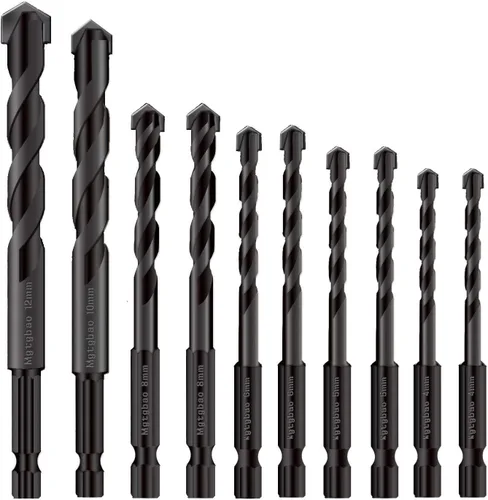 Mgtgbao - Juego de 10 brocas de hormigón negro, punta de carburo para vidrio, ladrillo, azulejo, hormigón, plástico, cerámica y madera con tamaño de