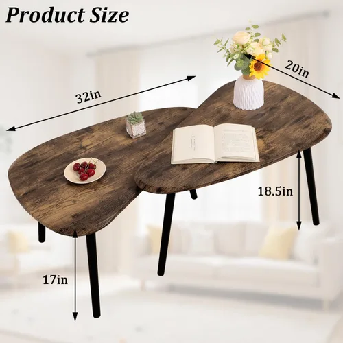 Vista 2 de Mesas de centro anidadas, mesa anidada con patas de madera, juego de 2 mesas auxiliares triangulares para sala de estar, dormitorio, bambú Tigre