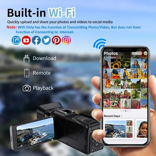 Vista 5 de Videocámara de cámara de video 4K, 64MP con pantalla abatible de 270° de 3 pulgadas, zoom 18X, WiFi y cámara web para YouTube, tarjeta SD de 32 GB