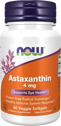 NOW Foods Suplementos, Astaxantina 4 mg, presenta Zanthin®, apoya la salud ocular*, 60 cápsulas blandas vegetales