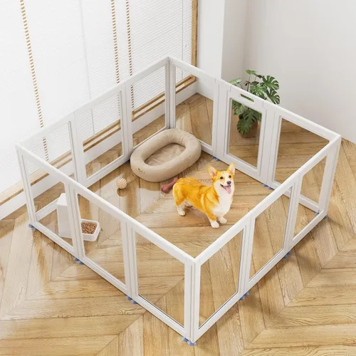 Vista 12 de Corralito de acrílico transparente para perros, corralito transparente para interiores, fácil de montar, corral transparente para cachorros