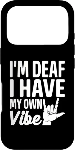 Vista 30 de Funda para iPhone 17 con texto en inglés «Sordo» con texto en inglés «Sordo» con texto «I'm Deaf. I Have My Own Vibe»