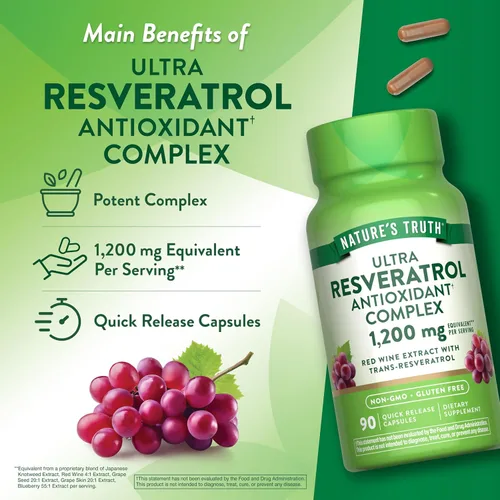 Vista 5 de Nature's Truth Complejo de resveratrol 90 cápsulas Suplemento sin OMG y sin gluten