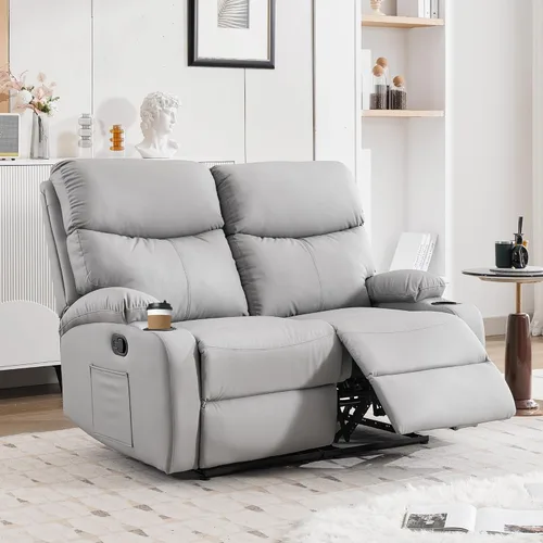 Sofá reclinable de dos plazas, sofá reclinable doble, juego de sillas reclinables antiarañazos para RV de 2 plazas, sofá de pared para sala de Gris