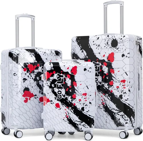 Vista 105 de Merax 3 piezas expandible ABS Hardshell equipaje Sets Spinner Wheel Maleta TSA Lock Suit Case, Apertura frontal negra, Juego de 2 piezas, Maleta