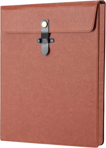 Vista 26 de Carpeta de archivos de piel sintética marrón para documentos, carpeta de documentos importantes con lazo de cuerda, funda para portátil estuche