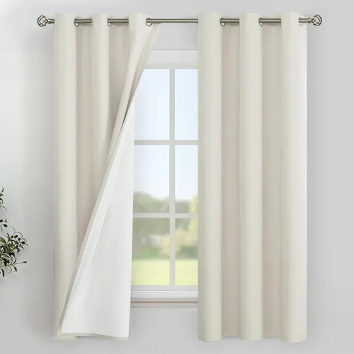 Vista 85 de YoungsTex Cortinas 100% opacas de lino gris claro de 63 pulgadas de largo para dormitorio, oscurecimiento de habitación completa, cortinas