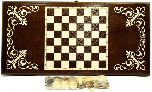 Vista 2 de WOODEN BACKGAMMON BOARD GAME Nardi Nardy checkers chess carving Engraving David Ornament hand made gift wood, plywood table game