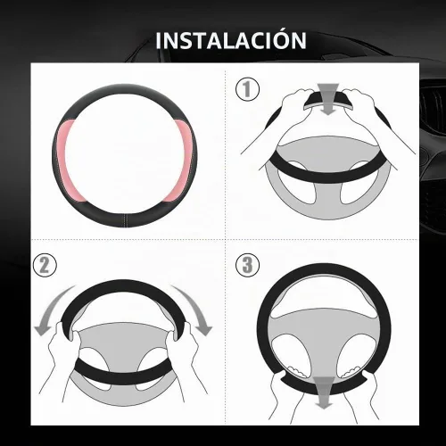 Vista 6 de Szttswamp - Funda para volante de automóvil, piel de microfibra, 14.5-15 pulgadas (negro)