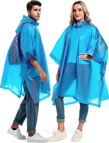 Vista 79 de Paquete de 2 ponchos de lluvia para adultos, reutilizables, impermeables, de supervivencia, emergencia, resistente, con capucha con cordón