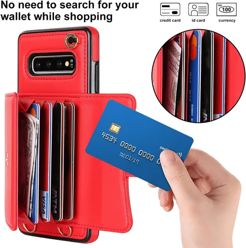 Vista 3 de Asuwish Funda de teléfono para Samsung Galaxy S10 Plus con bloqueo RFID, tarjetero y correa cruzada de muñeca, correa cruzada de cuero, accesorios