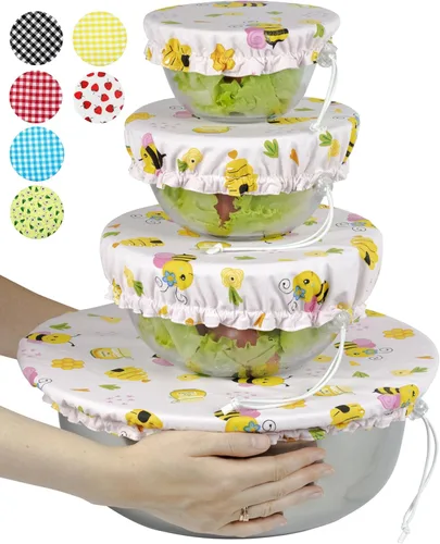 Vista 7 de Fundas grandes de tela de algodón reutilizables hechas a mano para tazones – Dos capas de tela (solo juego extra grande de 3, aguacate)