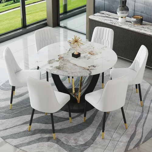 Vista 13 de gopop Juego de mesa de comedor redonda para 4, juego de mesa de comedor