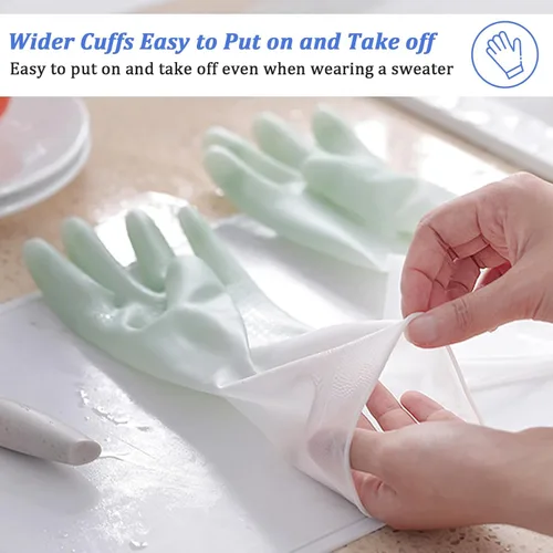 Vista 4 de 3 guantes de goma duraderos para el hogar, guantes impermeables para lavar platos de cocina con diseño de PVC grueso