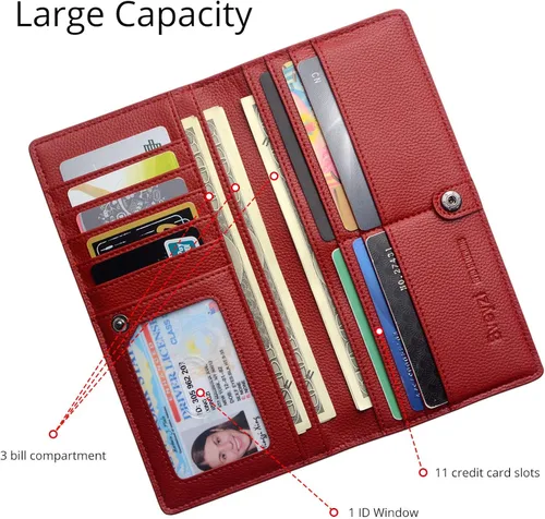 Vista 3 de Bveyzi Carteras de cuero ultrafino con bloqueo RFID para tarjetas de crédito carteras de embrague bibledecidas para mujer