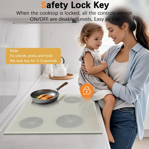 Vista 6 de Placa de Cocción Eléctrica de 24 Pulgadas - Placa de Cocción Eléctrica de 4 Quemadores Empotrada 6000W Beige-Gris, Placa de Cocción Eléctrica