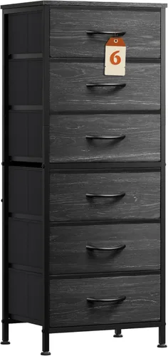 Vista 15 de WLIVE Cómoda Alta Negra para Dormitorio, Cómodas y Arcones de 6 Cajones, Cómoda de Tela para Closet, Sala de Estar, Mesa de Noche con Marco
