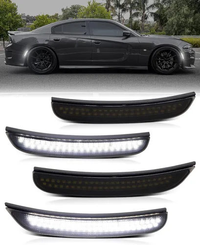 Vista 15 de Luces LED azules de marcador lateral para Dodge Charger 2015 2016 2017 2018 2019 2020 2021 2022 2023 2024, lámparas de parachoques delantero