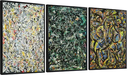 Vista 9 de INVIN ART Jackson Pollock - Lienzo enmarcado de 3 piezas, serie de pintura combinada #1 de Jackson Pollock, arte de pared, arte abstracto moderno
