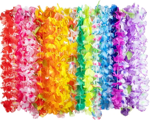 Joyin Toy 36 unidades de collares hawaianos a granel, leis de flores tropicales, leis hawaianas, leis de playa de Hawái, suministros para fiestas