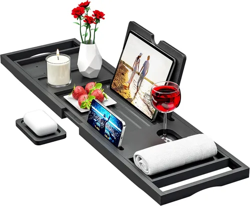 Bandeja de bañera de alta calidad, bandeja de baño expandible, mesa ajustable de bambú para bañera, regalos únicos de inauguración de la casa, nuevo