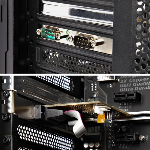 Vista 7 de StarTech.com Tarjeta de interfaz serie PCI Express de 2 puertos, tarjeta serie PCIe a RS232 (DB9), UART 16C1050, soportes de perfil bajo/completo