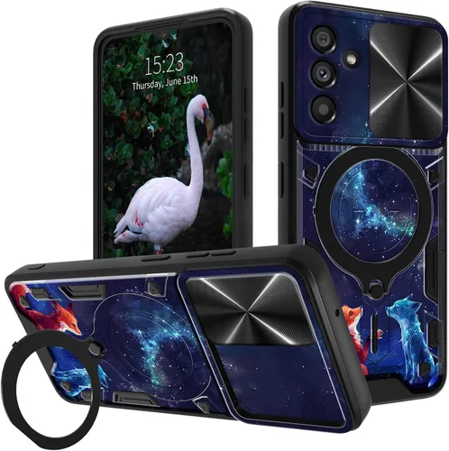 Vista 73 de for Samsung Galaxy A35 5G Phone Case 6.6" with Slide Camera Cover & 360 Degree Rotate Ring Stand Kickstand A Black Cat Dual Layer Hybrid Heavy Duty