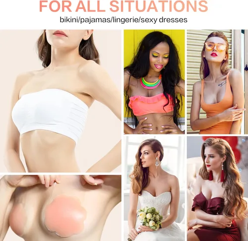 Vista 4 de Lineexem Nipple Covers for Women Breast Lift, Sticky Push up Strapless Reusable Silicone Tape Bra