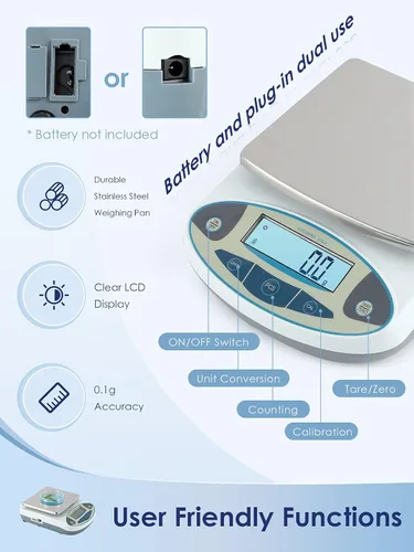 Vista 2 de CGOLDENWALL Báscula de laboratorio 5kgx0.0.04 oz Balanza digital de precisión Balanza electrónica Pesaje de laboratorio Báscula industrial Báscula