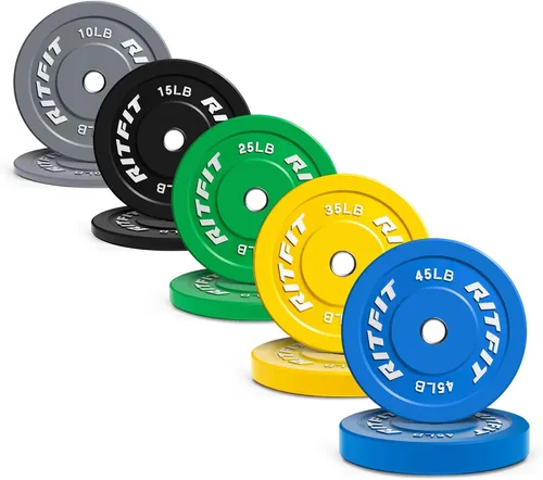 Vista 11 de RitFit Color Coded Bumper Plate, Olympic Bumper Plate for Barbell, 2-Inch Bumper Weight Plates With Steel Insert, rubber weight plates for Strength