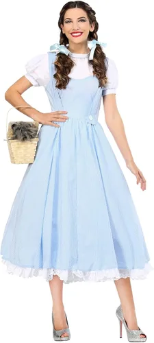 Vista 2 de Disfraz de lujo para adultos de Kansas para niña, vestido de guinga azul para mujer, Azul Patchwork