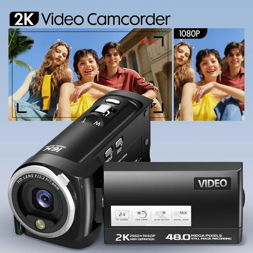 Vista 3 de Yatao Videocámara digital UHD 2K, cámara de vlogging de 48MP para YouTube con modo de cámara web - Zoom digital 16X, pantalla de rotación de 2.4