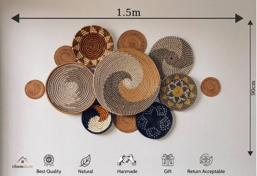 Vista 2 de ChumDecor Wall Basket Decor Set of 12, Boho Wall Baskets Decor Set, Seagrass Wall Art Decor, Wall Hanging Decor, Hanging Woven Wall Basket, Wicker