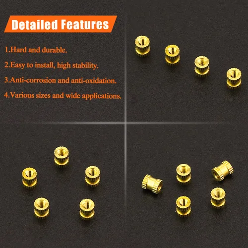 Vista 5 de HELIFOUNER 100 piezas de insertos de tuerca de latón, insertos roscados moleteados, piezas de incrustación, tuercas de incrustación, tuercas