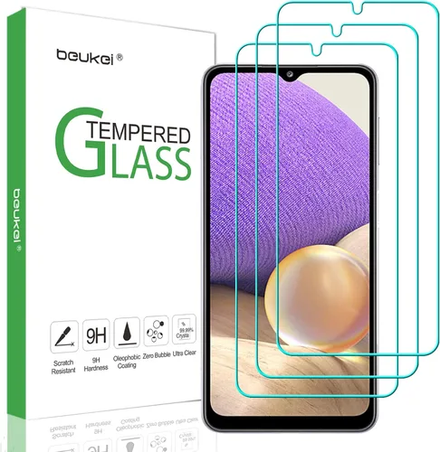 Protector de pantalla de vidrio templado compatible con Samsung Galaxy A32 5G, sensible al tacto, compatible con fundas, dureza 9H (paquete de 3)